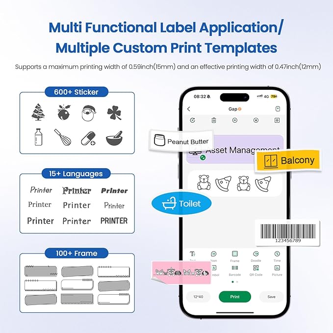 Mini Label Maker Bluetooth Machine: Wireless Small Label Makers with Tape - Portable Thermal Labeler Works with Tablet Phone - Easy to Use for Office Home Organization