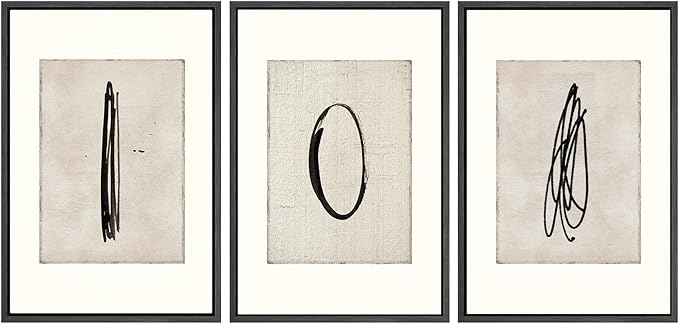 SIGNWIN Framed Canvas Print Wall Art Set Mid-Century Modern Paint Strokes Abstract Shapes Illustrations Modern Art Decorative Multicolor for Living Room, Bedroom, Office - 24"x36"x3 Black