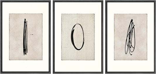 SIGNWIN Framed Canvas Print Wall Art Set Mid-Century Modern Paint Strokes Abstract Shapes Illustrations Modern Art Decorative Multicolor for Living Room, Bedroom, Office - 24"x36"x3 Black