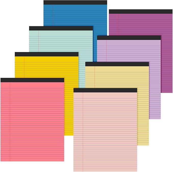 Fuutreo 8 Pcs 8.5'' x 11'' Colored Legal Pad 50 Sheets Per Writing Pads Narrow Ruled Notepad Perforated Writing Notepad Office Supplies for College Office Business (Childlike Color)