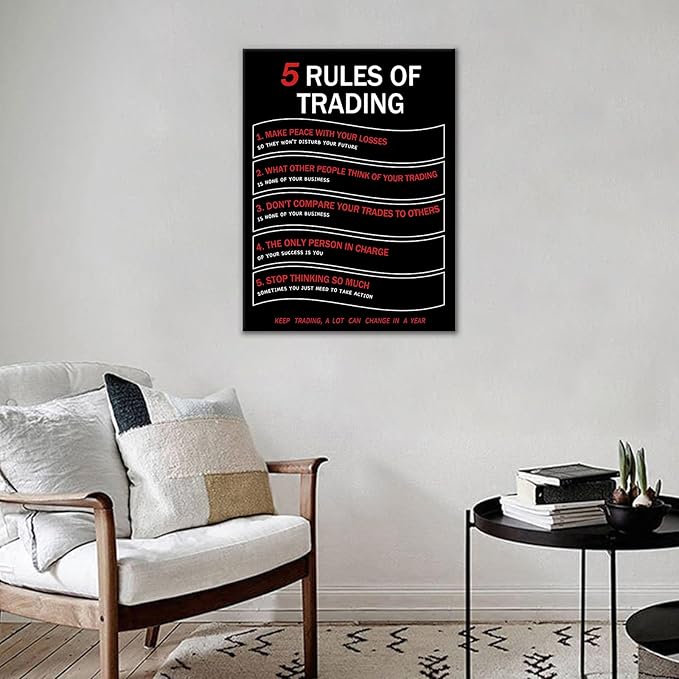 Motivation Quotes Wall Decor Framed Inspirational Canvas Wall Art Poster Print Office 5 Rules Of Trading Positive Picture Painting Artwork for Bedroom Kitchen Workplace Ready to Hang [18''Wx24''H]