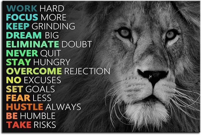 Motivational Poster for Office Lion Inspirational Canvas Wall Art Lion Inspiring Canvas Prints Artwork for Living Room Modern Home Decor Painting Stretched and Framed Ready to Hang [36''Wx 24''H]