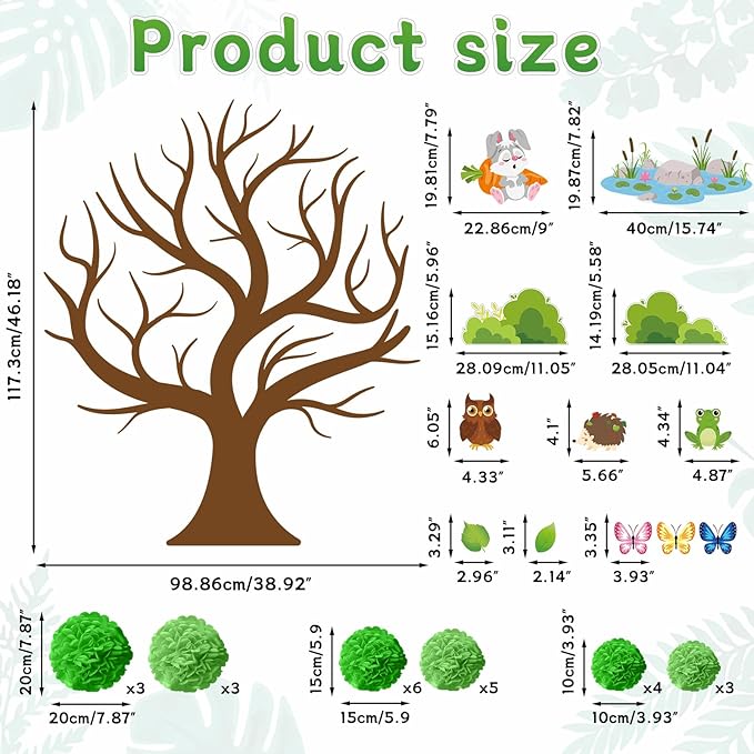 Spring Tree Bulletin Board Set Decorations for Classroom Spring 3D Green Tree Cutouts with Paper Pom Poms Paper-Cuts for Woodland Whimsy Party School Nursery Classroom Birthday Party Decor