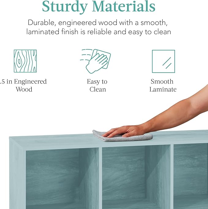 Best Choice Products Kids Bookcase 6-Cube Storage Organizer, 13.5in Shelf Opening, Bookshelf, Toy Storage, Customizable w/ 3 Removable Back Panels – Light Blue