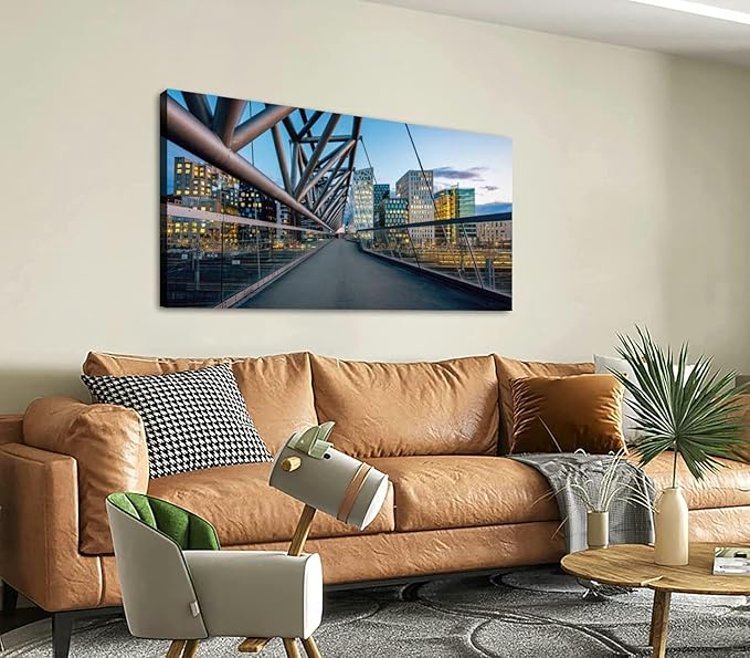 Canvas Wall Art for Living Room Bedroom Modern Skyline Oslo Norway at Sunset Panorama Big Large Wall Art Decor Framed Painting Wall Pictures Prints Artwork Office