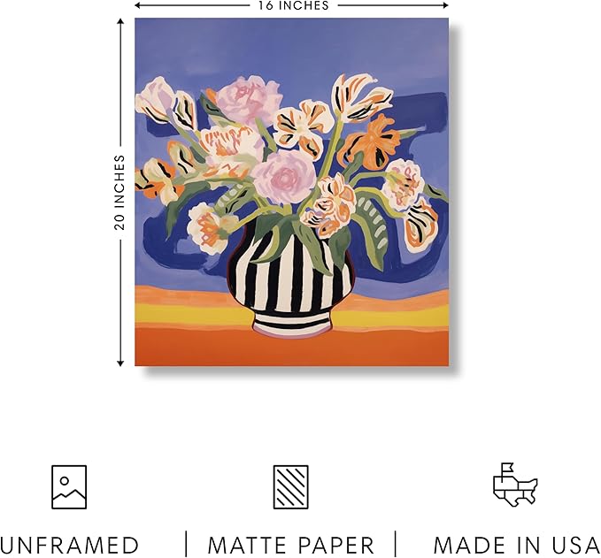 HAUS AND HUES Floral Art Wall Decor - Wildflowers Wall Art for Living Room, Floral Artwork for Bedroom Walls, Flower Painting for College Girls Dorm Room (Striped Vase, Unframed, 16x20)