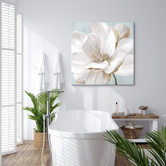SEVEN WALL ARTS White Magnolia Flower Canvas Wall Art Floral Pictures Decor Vintage Nature Botanical Painting Modern Large Size Farmhouse Artwork for Bedroom Living Room Office 32"x 32"