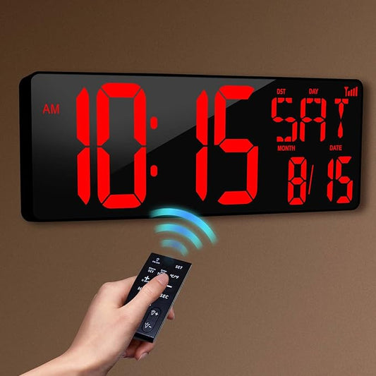 Digital Wall Clock Large Display: 16.5" LED Digital Clock with Remote Control Temperature Date Week Auto DST Adjustable Brightness, Big Wall Clock for Bedreeom Kitchen Living Room Office Gym