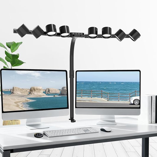 8 Light Sources Gooseneck Tree Desk Lamp with Clamp, 24W Eye-Care Bright LED Desk Light with Free Rotation, Dimmable Reading Table Light for Desktop Working,Drafting,Reading