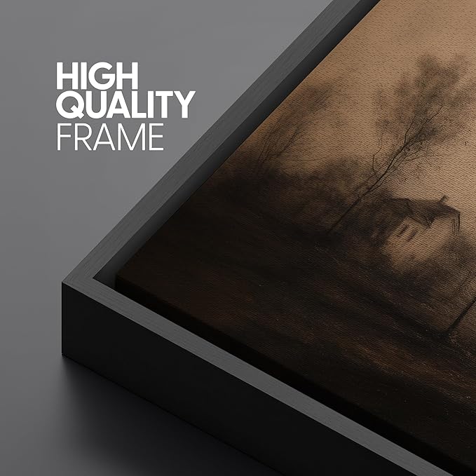 SIGNFORD Extra Large Framed Canvas Print Wall Art Vintage Sepia Countryside Trees and Cottage Illustrations Modern Art Calm Warm for Living Room, Bedroom, Office - 60"x30"