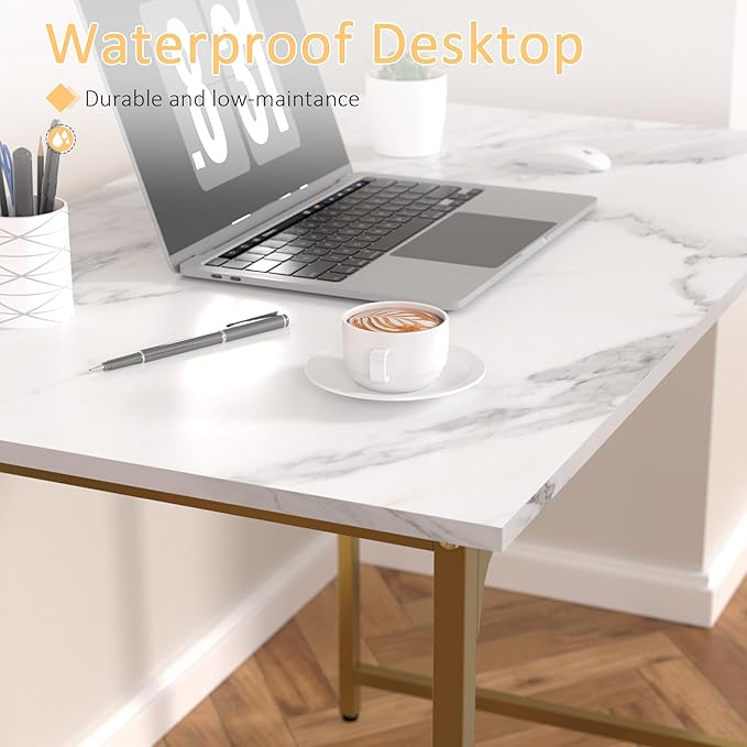 39 Inch Computer Desk with Wood Board and Metal Frame, Modern Simple Style Work Desk with Adjustable Feet, Study Gaming Desk Table for Home Office, Bedroom, Small Spaces