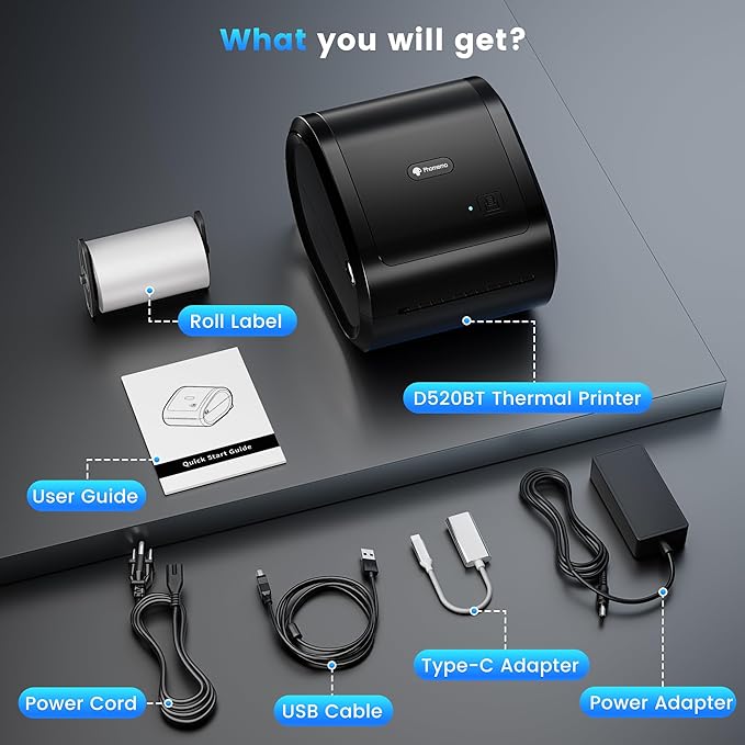 Phomemo D520BT Thermal Label Printer for Business, 4x6 Bluetooth Shipping Label Printer for Small Business & Packages, Compatible with Android, iOS, PC, Amazon, Shopify, USPS