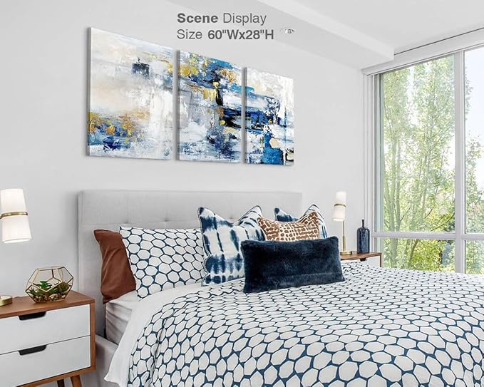 GIFTTWART Abstract Blue and Gold Wall Art – Large Canvas for Living Room, Bedroom, Kitchen, Dining Room, Office Decor