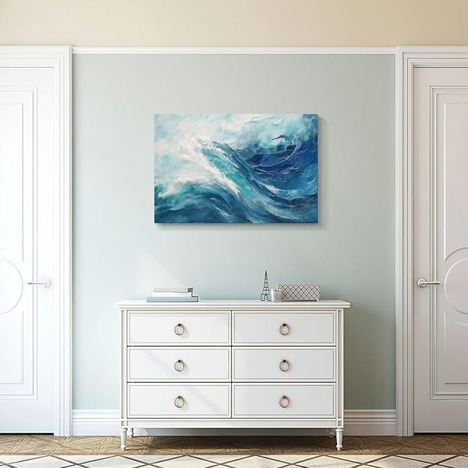 gaosoul Canvas Print Modern Abstract Ocean Paintings Blue and White Wall Art Poster or Living Room Bedroom Hallway Office Decoration 36x24in