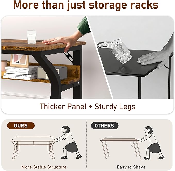 Oraspala﻿ Computer Desk 55 Inch Large Comouter Desk Home Office Desks with Storage Shelf Working Desk with Stable C-Shaped Legs Spacious Desktop for Home Office Gaming & Study (Brown, 55inch)