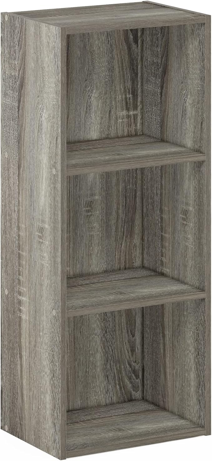 Furinno LUDER Book Shelf, 3-Cube Bookshelf, Bookcase with Open Shelves, 9.3 x 12 x 31.5, Easy Assembly, for Living Room, Bedroom, Home Office, Grey Oak