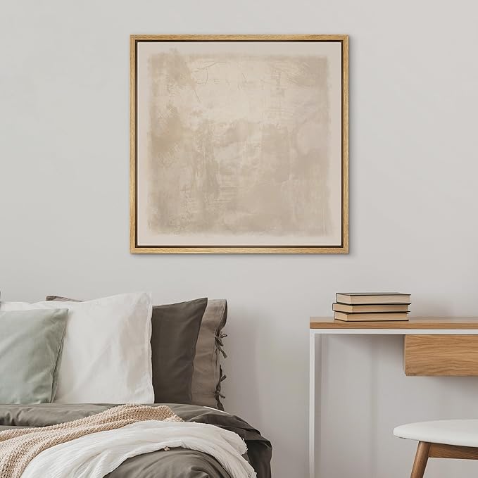 SIGNWIN Framed Canvas Print Wall Art Minimalist Beige Abstract Neutral Tone Illustration Modern Art Decorative Nordic Minimal Calm/Zen for Living Room, Bedroom, Office - 16"x16" Natural