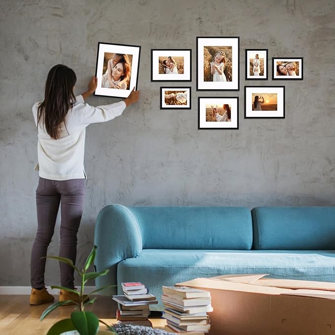 Giftgarden 14 Pack Black Picture Frames with Mat for Various Sizes Photos, Assorted Matted Frame Set Including Two 11x14, Six 8x10, Six 5x7, Gallery Frame Collage for Wall or Tabletop Display