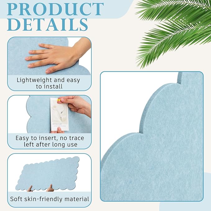 Scalloped Felt Bulletin Board Foldable Pin Cork Board Alternative for Wall Foldable Picture Vision Self Adhesive Bulletin Decorative(Light Blue,36 * 18 Inch)