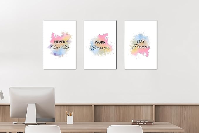 SHMAO 3 Piece Office Canvas Wall Art, Motivational Quotes Colorful Print Pictures Decor for Office, Men Women Inspirational Framed Artwork Home Ready to Hang 12''x18'' x Pcs