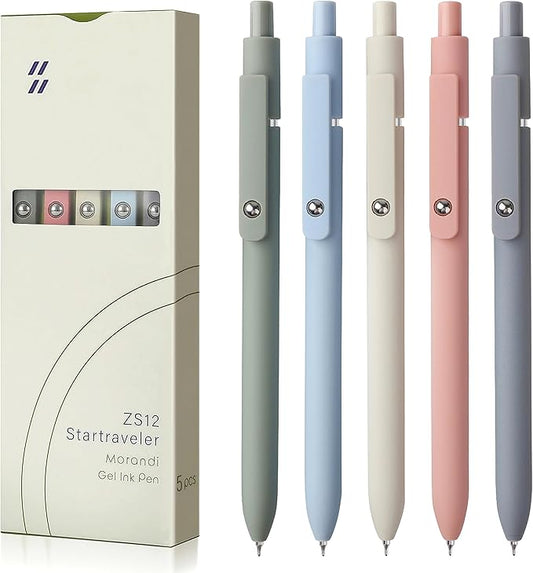 FIOVER 5pcs Gel Pens Quick Dry Ink Pens Fine Point Premium Retractable Rolling Ball Gel Pens Black Ink Smooth Writing for School Office Home