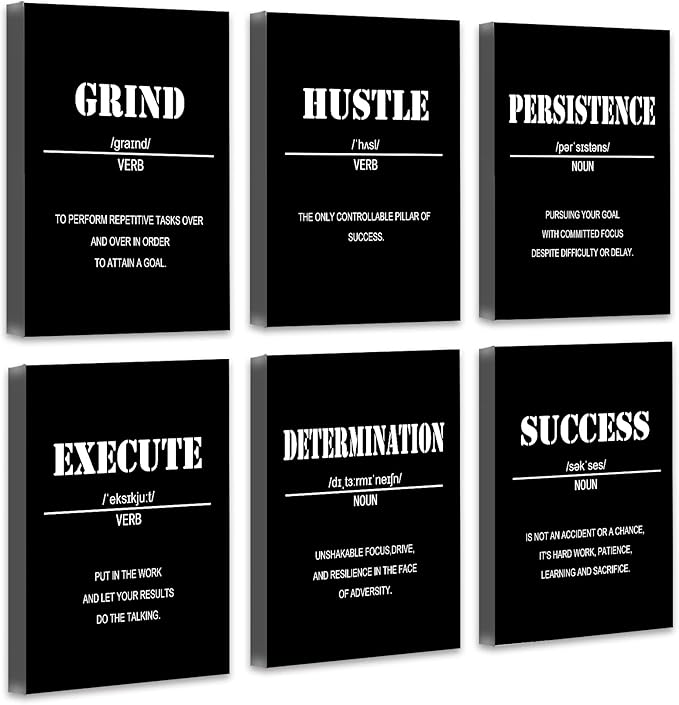 𝗗𝗿𝘀𝗼𝘂𝗺 Inspirational Office Wall Art Motivational Wall Decor 𝗙𝗿𝗮𝗺𝗲𝗱 12” x16” Quotes Wall Art for Living Room - Encouraging Canvas Posters for Bedroom - Sayings for Wall Decor - Set of 6 PCS Framed