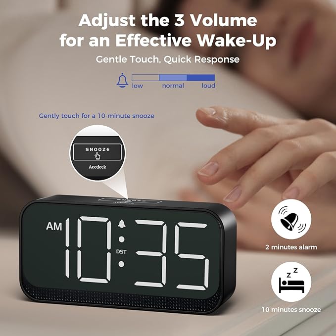 Battery Operated Digital Clock: Cordless Small Alarm Clock for Bedroom Travel - Large Numbers 4 Dimmers for All Ages White Digits