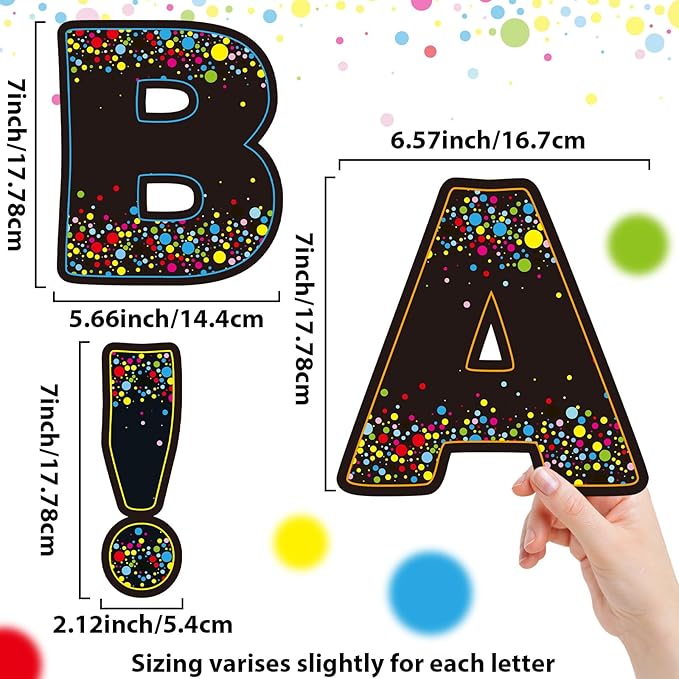 150 PCS Large 7" Bulletin Board Letters Set,Black Confetti Classroom Alphabet Cutout Letter for Bulletin Board Display Home School, A Great Helper to Inspire Students' Learning Interest