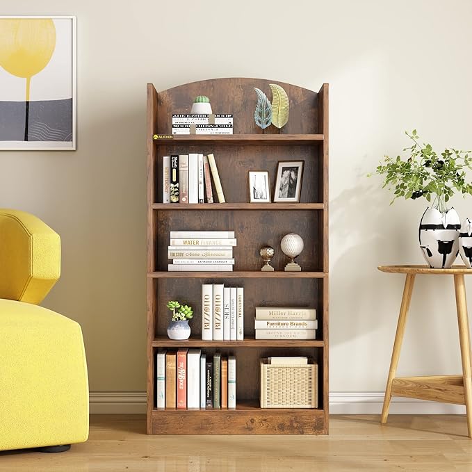 5 Shelf Bookcase Bookshelf, Open Bookcase Storage Shelves Floor Standing Unit Display Rack Mid-Century Modern Bookcase Retro Wood Bookshelves Storage Organizer Shelf for Bedroom,Living Room