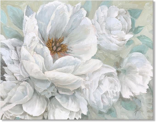 SEVEN WALL ARTS White Flower Canvas Wall Art Modern Blossom Floral Painting Large Abstract Pictures Landscape Print Framed Artwork for Living Room Bedroom Office Home Decor 36"x 24"