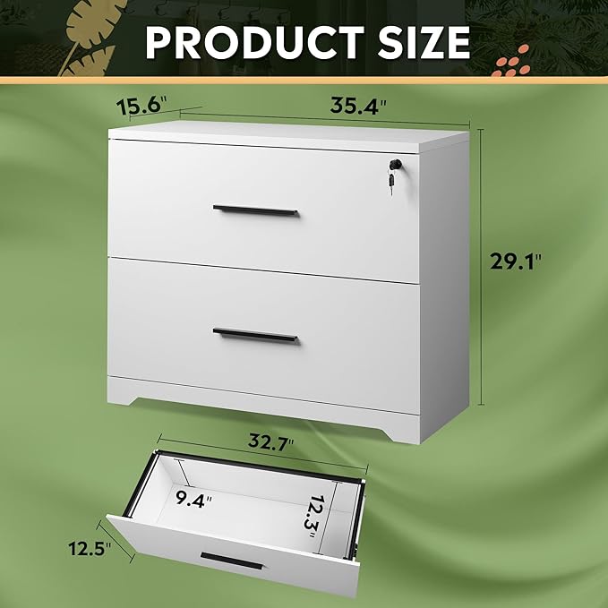 DEVAISE 2-Drawer Wood Lateral File Cabinet with Lock for Home Office, White