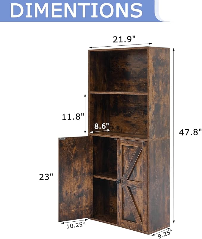 Bookshelves and Bookcases with Barn Doors Set of 2, Farmhouse Bookshelf with Display Shelves, Floor Standing 4-Tier Book Shelf with Storage Cabinet for Home Office, Living Room, Bedroom