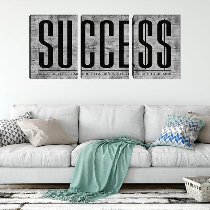 Large Grey Motivational Wall Art Poster Prints Inspiring Quotes Wall Decor Artwork for Office Workplace Living Room Bedroom Home Decorations Framed Ready to Hang(72" Wx36 H)