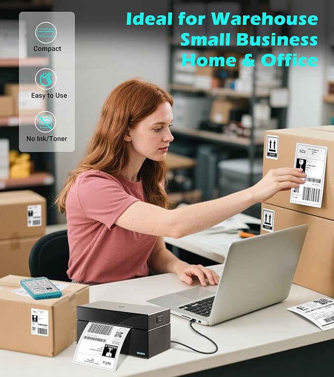 ORGBRO Bluetooth Thermal Shipping Label Printer, Z1-Plus Wireless 4X6 Shipping Label Printer for Small Business Office or Home Support iPhone Android Windows macOS Chrome Amazon Shopify USPS