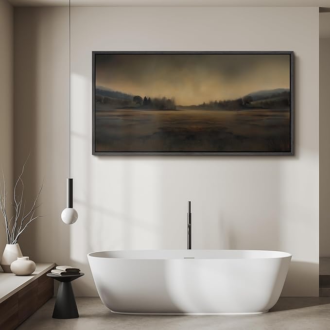 SIGNFORD Extra Large Framed Canvas Print Wall Art Soft Focus Golden Horizon Landscape Illustrations Modern Art Calm Warm for Living Room, Bedroom, Office - 60"x30"