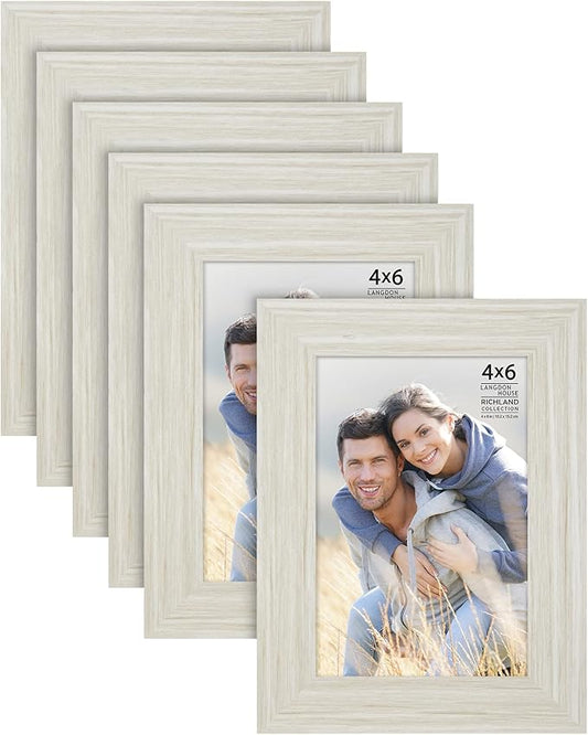 Langdon House 4x6 Picture Frames (Almond White, 6 Pack) Woodgrain Style, Wall Mount or Table Top, Richland Collection