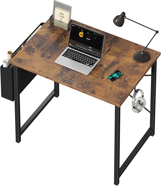 OLIXIS Computer Desk 31 Inch Home Office Desks for Small Spaces, Gaming Writing Study Work Table with Storage Bag and Headphone Hook for Bedroom, Rustic Brown