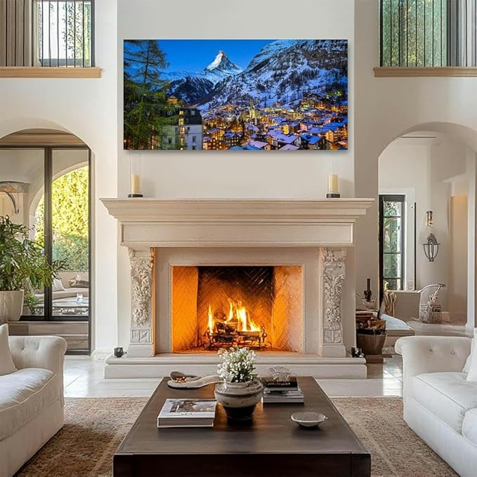 Aerial View Zermatt Valley and Matterhorn Peak at Dawn Canvas Wall Art Large Framed Prints Pictures Wall Decor Posters Painting Artwork for Living Room Bedroom Kitchen Bathroom 16x30