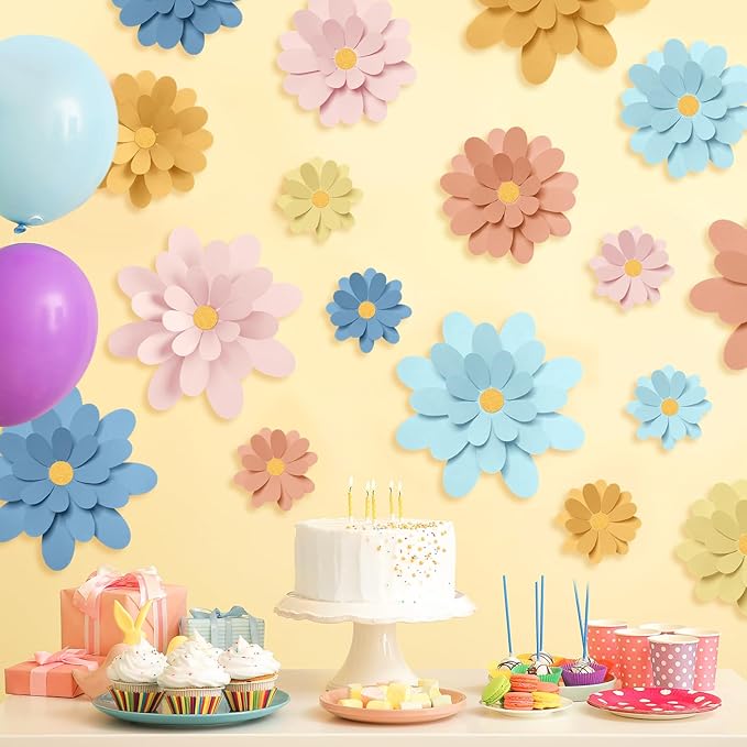 18 Pcs Paper Flowers Decorations for Wall DIY Flower Bulletin Board 3D Fiesta Paper Floral Backdrop Decoration for Photo Backdrop Classroom Back to School Party(Macaron Color)