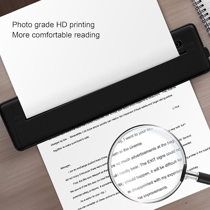 ZJchao Portable A4 Thermal Printer Inkless Mobile Printer for Home and Office (Black)