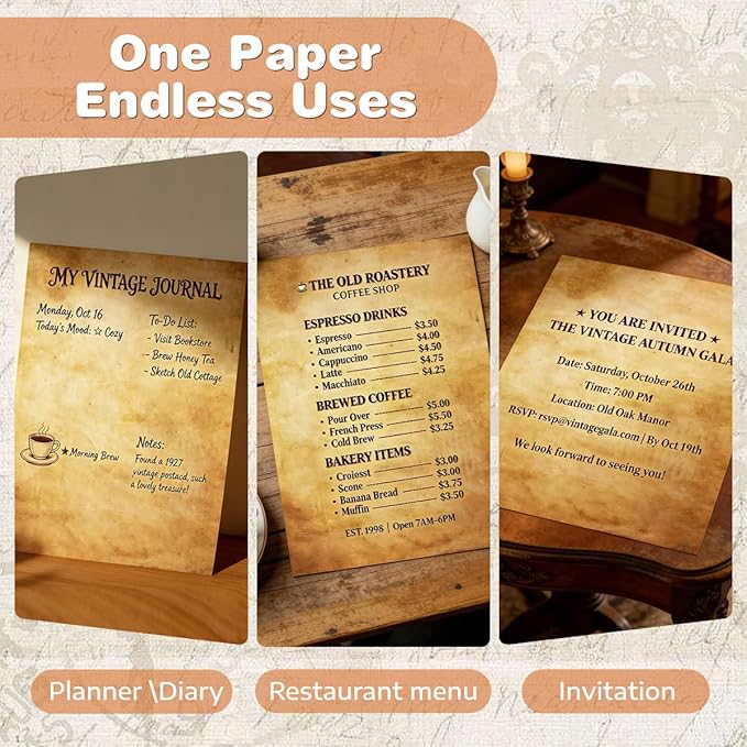 FUNCLASS Brown Printer Vintage Paper, Stationary Paper 50 Sheets, Letter Writing Stationery 210 x 285mm, Vintage Stationary for Invitations, Certificates, Diplomas, Awards, Resumes, Crafts