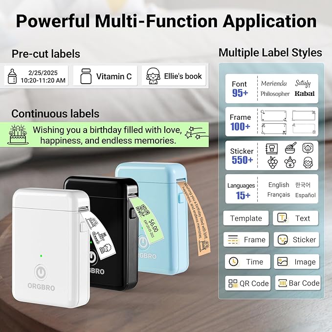 ORGBRO Label Maker Machine with Tape, Random Color-1 Count, X1 Bluetooth Mini Label Printer, Wireless Small Sticker Maker with Versatile App for School Home Office Organization (Random Color)