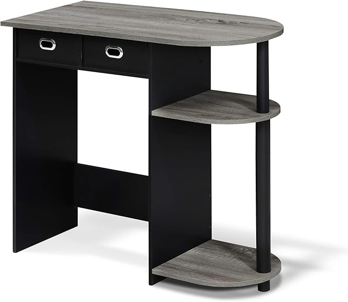 Furinno GO GREEN Desk, 31.5" Wide Gaming Desk with 2 Side Shelves and Storage Bins, Computer Desk, Office Desk for Home Office, Study Room, Dorm, Bedroom, French Oak