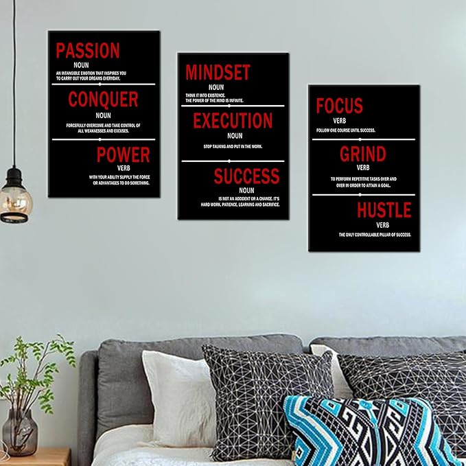 DINGFUN Inspirational Canvas Poster Wall Art Office Decor Motivational 3 Pieces Modern Entrepreneur Quote Picture Painting Artwork for Home Bedroom Workplace Classroom Ready to Hang [48''Wx 24''H]