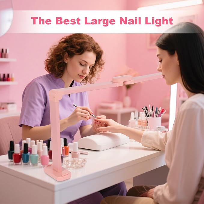 34in Half Moon Light for Nail Desk, Foldable LED Lamp for Nail Art, Tattooing, Craft Making, Stepless Dimming, 3000-6000K Color Temperature Adjustment, 456 Light Beads, Pink