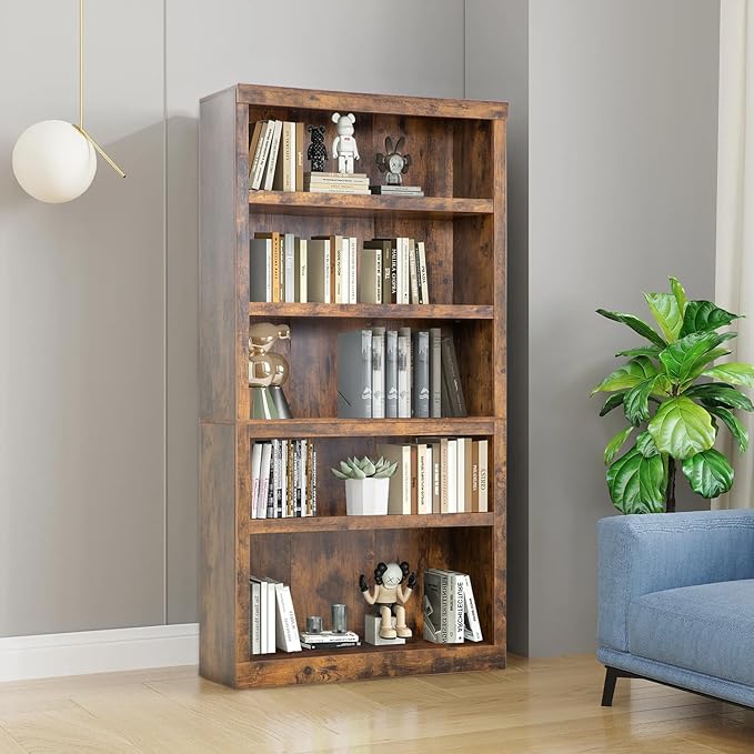 PayLessHere 5-Tier Bookcase Bookshelf Wooden Bookshelf with Thickened Laminates for Living Room, Bedroom, Office Open Storage Shelf Study Bookshelves Book Case