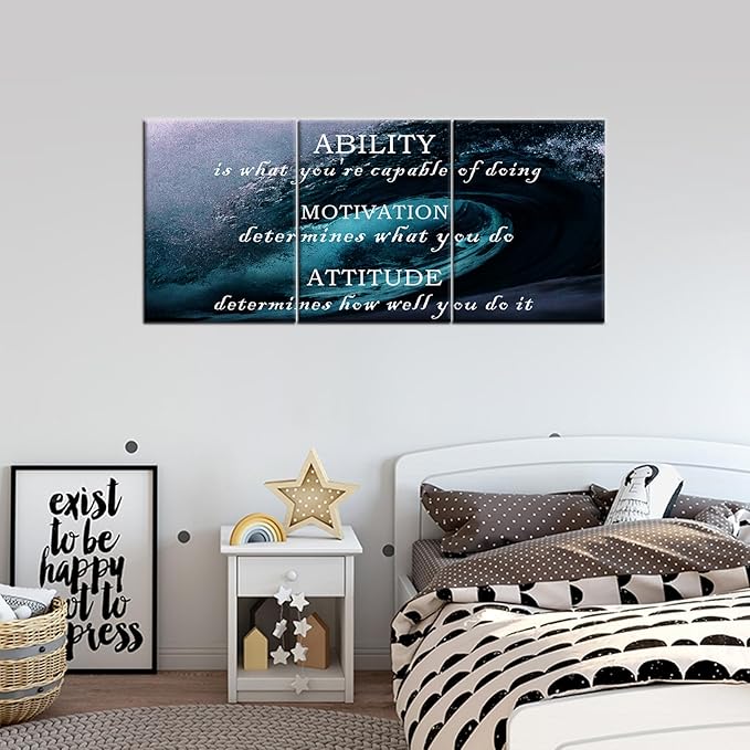 Motivational Wall Art Office Posters Wall Decor InspirationalQuotesPositive Posters Print Ocean Picture Painting Artwork for Home Bedroom Bathroom Wall Decoration Stretched and Framed [36''W x 16''H]
