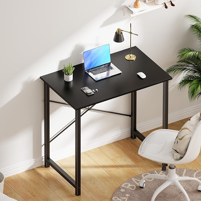 NEWBULIG 31.5” Small Computer Desk, Office Writing Desks Compact Study Table Student Bedroom Home Work PC Workstations with Metal Frame Wood Tabletop, Black