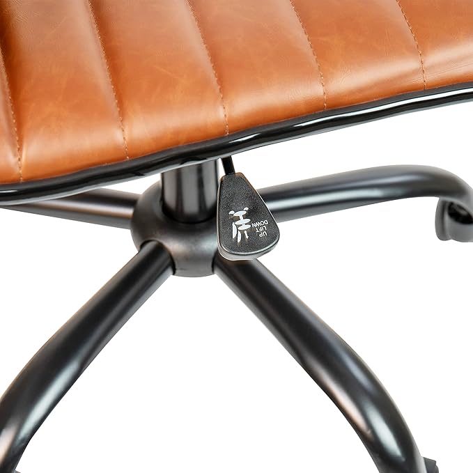 Flash Furniture Alan Low-Back Ribbed Upholstered Vinyl Swivel Desk Chair with Padded Seat, Modern Adjustable Height Padded Office Chair, Brown