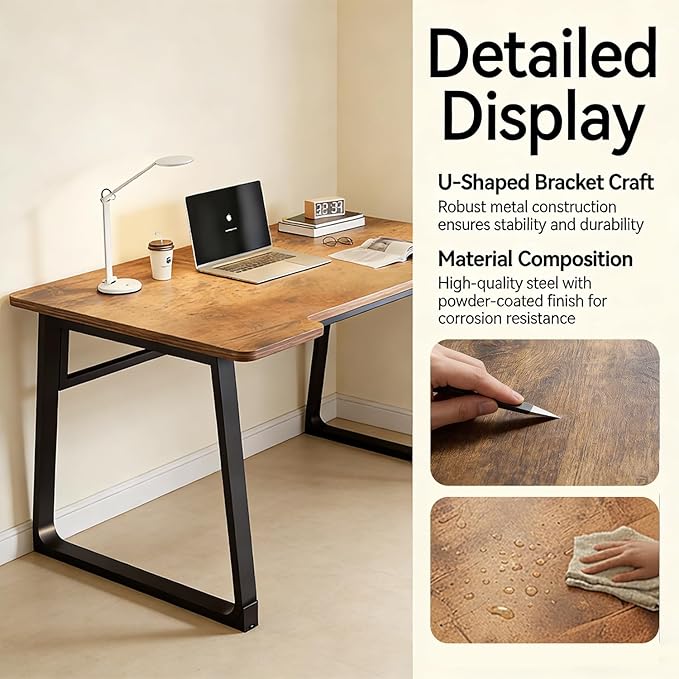 Computer Desk 39.4 Inch Small Office Desk with Wood Top and Metal Frame, Study Writing Desk for Home, Bedroom, Gaming, U-Shaped Leg Design, Modern Simple